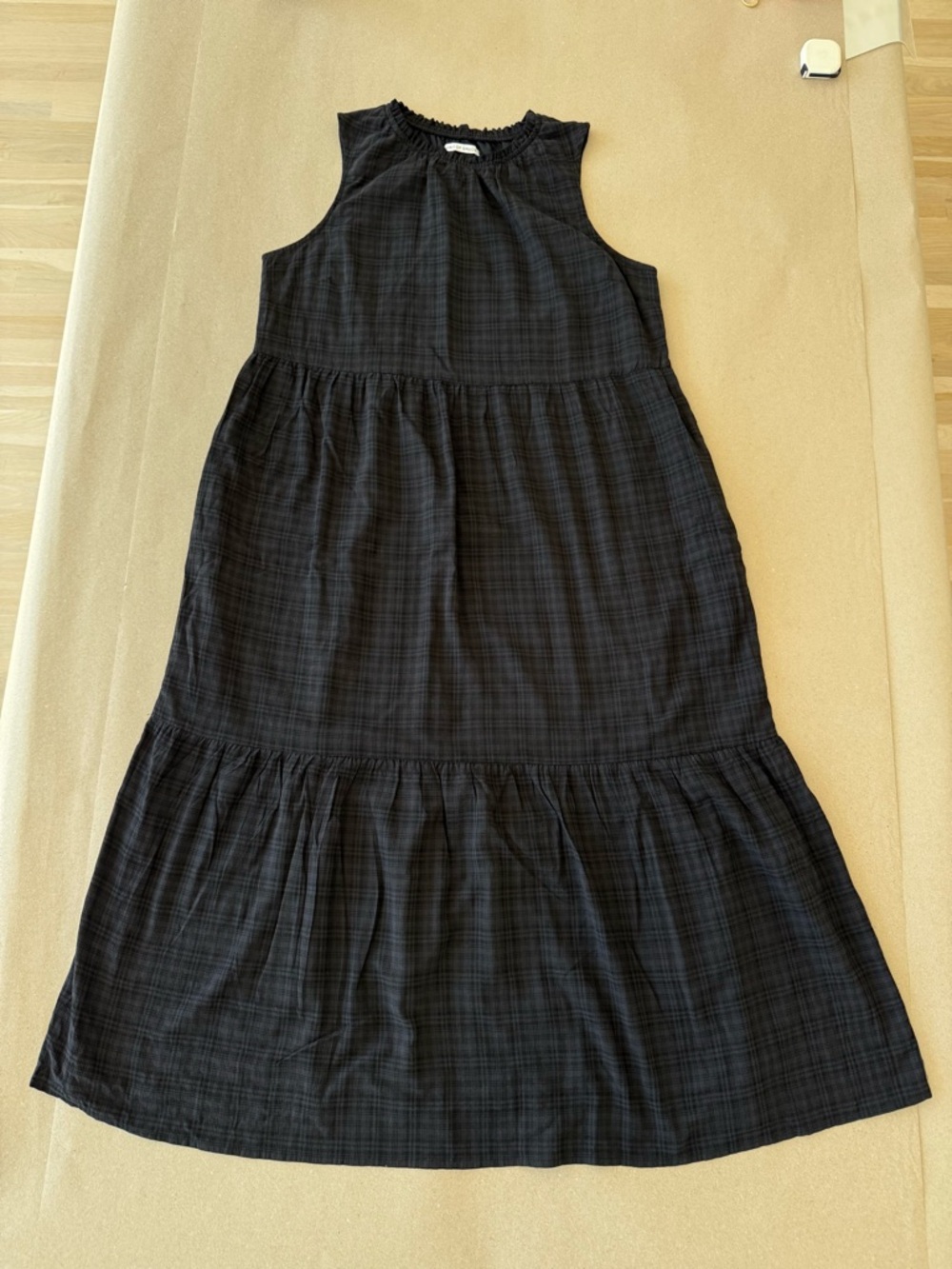 Spirit of Grace — NWOT Sleeveless Black Plaid Tiered Maxi Dress — Size L